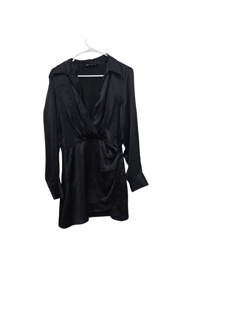Zara Black Satin Wrap Blouse Medium Long Sleeve Tunic